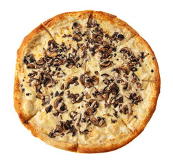 Pizza with mushrooms isolated on a white background.