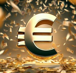 golden euro sign and banknotes raining in the background