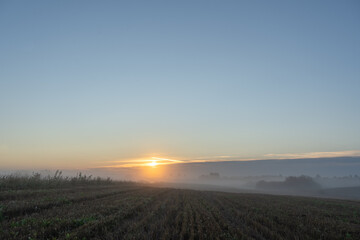 Fototapeta na wymiar sunrise, foggy morning in the countryside
