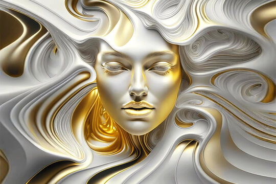female faces frozen in liquid metal. created with generative ai technology