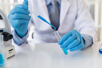 Fototapeta premium Healthcare researchers working in life science labs. Medical Science Technology Research for Vaccine Testing vaccine against coronavirus virus covid 19 cure