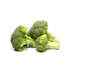 Fresh broccolis isolated on white background with copy space. Created with Generative AI Technology