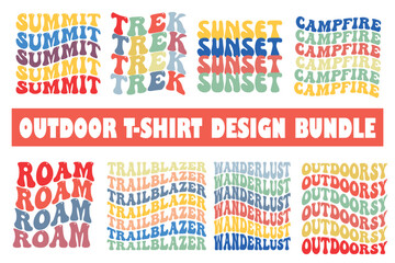 Outdoor Message T-Shirt Design. Outdoor wavy design, retro color, vintage color, sunset, trek, camping, hiking