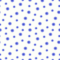 Seamless pattern with blue circles on a white background. Watercolor illustration. Seamless pattern, blue polka dots, simple watercolor ornament.