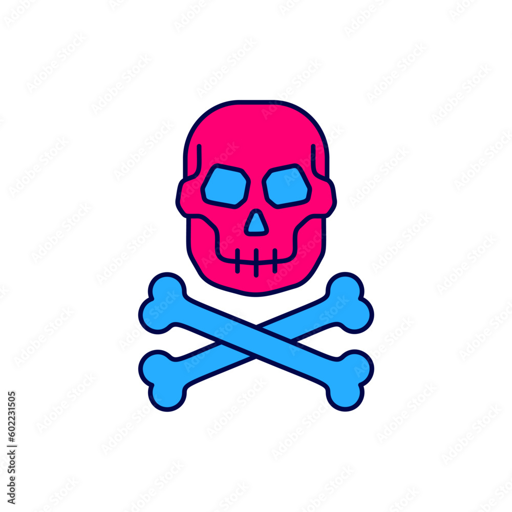 Wall mural filled outline skull on crossbones icon isolated on white background. happy halloween party. vector