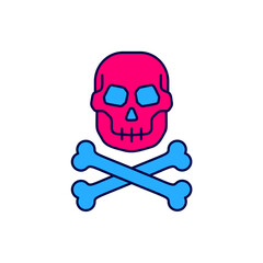 Filled outline Skull on crossbones icon isolated on white background. Happy Halloween party. Vector