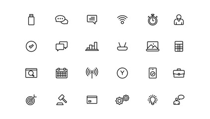 Business and Finance web icons. Vector business and finance outline stroke line icon set with money, bank, check, law, auction, exchance, payment.