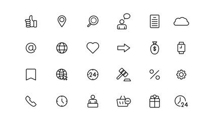 Thin line icon set. Icons business marketing e-commerce media contact icon.