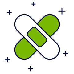 Filled outline Crossed bandage plaster icon isolated on white background. Medical plaster, adhesive bandage, flexible fabric bandage. Vector