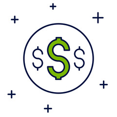 Filled outline Dollar symbol icon isolated on white background. Cash and money, wealth, payment symbol. Casino gambling. Vector