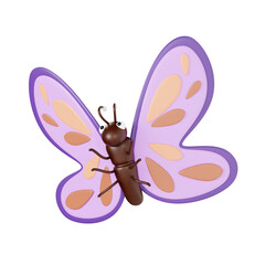 butterfly 3d rendering icon illustration, png file, transparent background, spring season