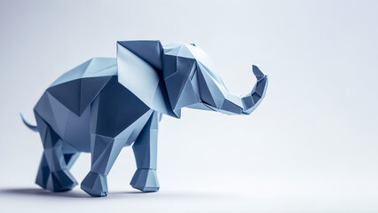 Origami blue elephant on white background