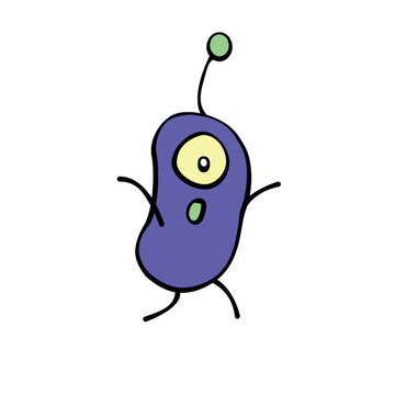 Vector Cute Purple Funny Alien In Doodle Flat Style. Simple Illustration, Clip Art On Theme Of UFO, Space, Kids Design.