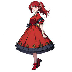 Cute happy anime girl in red - Generative AI