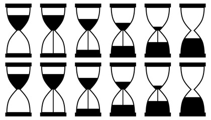 Collection Feuille d'icônes de 12 Sabliers - Noir Blanc