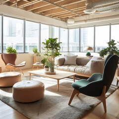 modern co-working spaces, Inspiring Lounge Area for relaxation and informal meetings