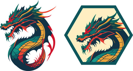 Dragon. Colorful traditional asian vector emblem.