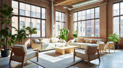 Fototapeta premium modern co-working spaces, Inspiring Lounge Area for relaxation and informal meetings