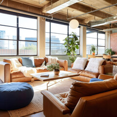 Fototapeta premium modern co-working spaces, Inspiring Lounge Area for relaxation and informal meetings