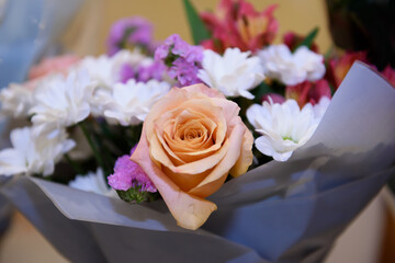 Pink flowers of delicate roses. A bouquet of luxurious flowers.