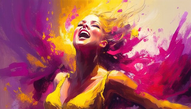 Woman purple and yellow and pink high-spirited joyful, colorful and energetic Abstract, Elegant and Modern AI-generated illustration Generative AI
