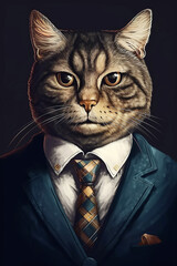 cat businessman boss in suit and tie. Generative AI illustration