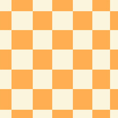 Orange and white checkered pattern. Vector wallpaper. 