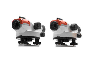 Measuring geodetic instrument for engineering works and topographic survey, isolated on white...