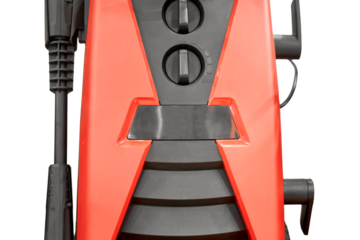 A professional tool for work, repair and construction in the store, isolated on white background. Sale of wired power tools and battery powered equipment in the shop