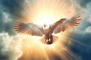 Fototapeta na wymiar sunlight big eagle that flying in sky