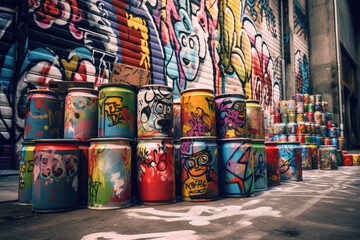 Fototapeta premium cans doodle paint with graffiti wall