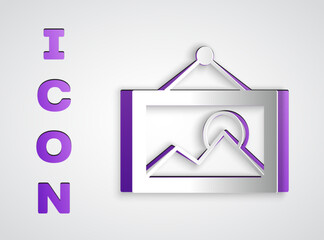 Naklejka premium Paper cut Picture icon isolated on grey background. Paper art style. Vector