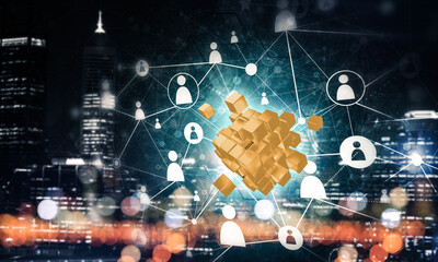 Concept of Internet and networking with digital cube figure on dark background