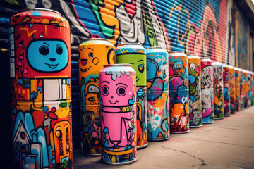 cans doodle paint with graffiti wall