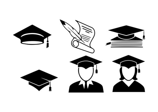 cap, graduation items, document, school finish symbols icons illustration design
