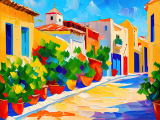 Modern Painting Watercolour Italian Borgo - 602237744