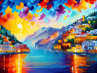 Lago di Como in Italy in Impressionist Style - 602238343
