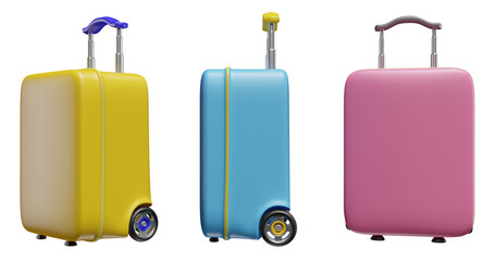 Three multi-colored suitcases on an isolated background. 3d rendering
