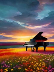 A Grand Piano in a Landscape Sunset - 602239999