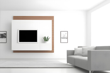 3d render of a modern living room with a tv. Generative AI