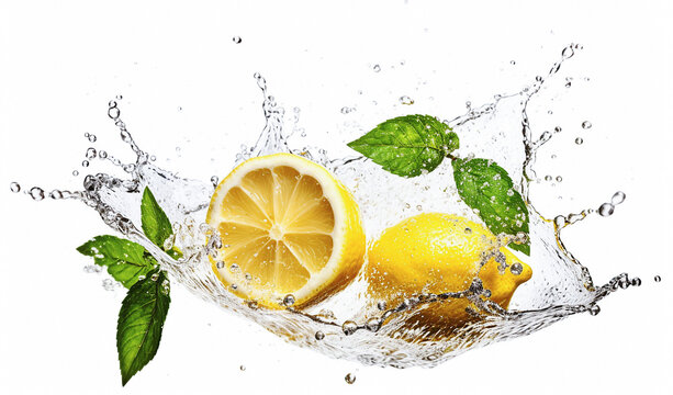 AI generative. lemon slices in water splash