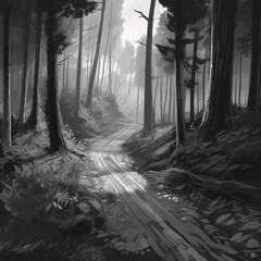 Forest, Storyboard illustration, Ai generated
