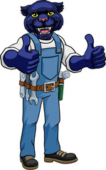 A panther animal construction cartoon mascot handyman or builder maintenance contractor giving a double thumbs up