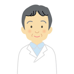 人物イラスト素材：医療現場で働く白衣を着た医師、医療従事者（男性正面/上半身）　シンプル
