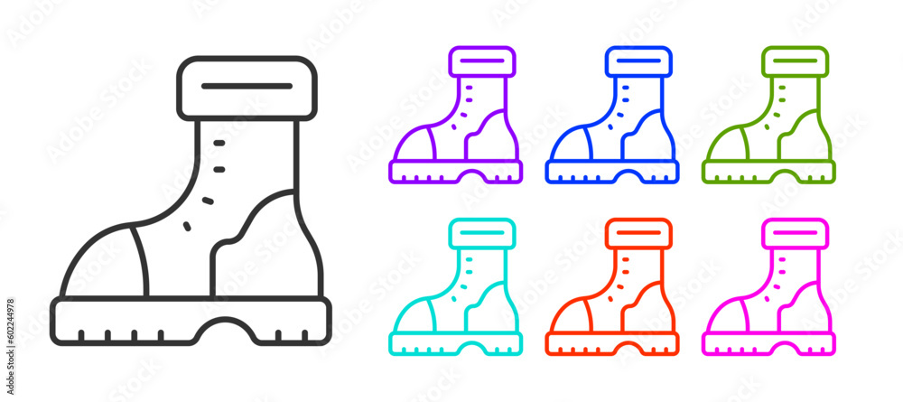 Canvas Prints black line waterproof rubber boot icon isolated on white background. gumboots for rainy weather, fis