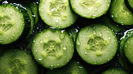 fresh cucumbers with water droplets seamless  background generative AI 