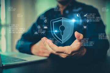 Fototapeta premium Cyber security data protection online computer network and personal privacy user access key protect and hacker cybercrime prevent or safety storage cloud transfer sharing financial internet banking