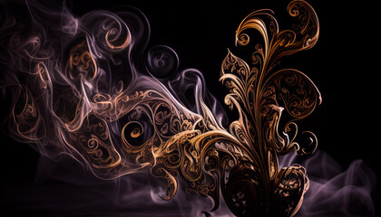 smoke abstractions forming whimsical shapes on a dark background.