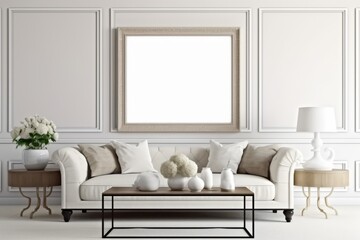 Fototapeta na wymiar Modern living room with picture mockup and frame