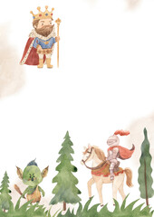 watercolor fairytale template for nursery, baby shower, invitation for birthday party